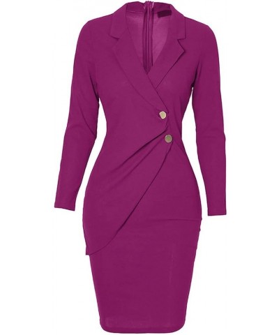 Women's Bodycon Blazer Dress Slim Fit Wrok Office Business Dress Long Sleeve Suit Sets Pencil Dress Formal Uniform 01-purple ...