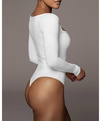 Women's Sexy Long Sleeve Square Neck Tank Leotard Tops Bodysuits White $10.79 Bodysuits