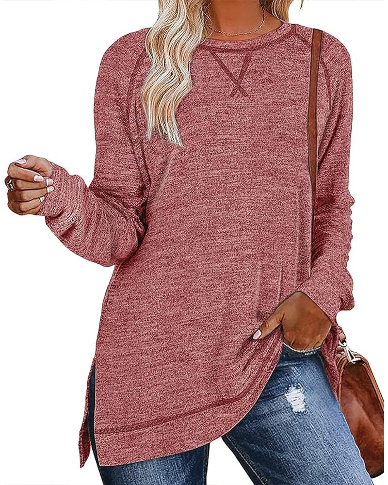 Misyula Tunic Tops for Women Loose Fit Dressy Casual Side Split Long Sleeve Fall Shirts S-XXL Red $14.24 Tops