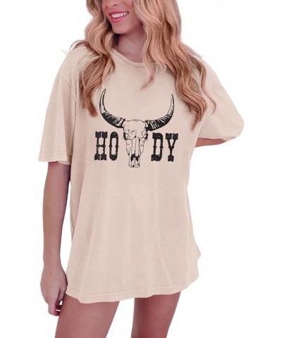 Howdy Country Oversized T Shirt Women Southern Boho Cow Skull Rodeo Shirts Western Cowgirl Tee Vintage Cowboy Tops Apricot $1...