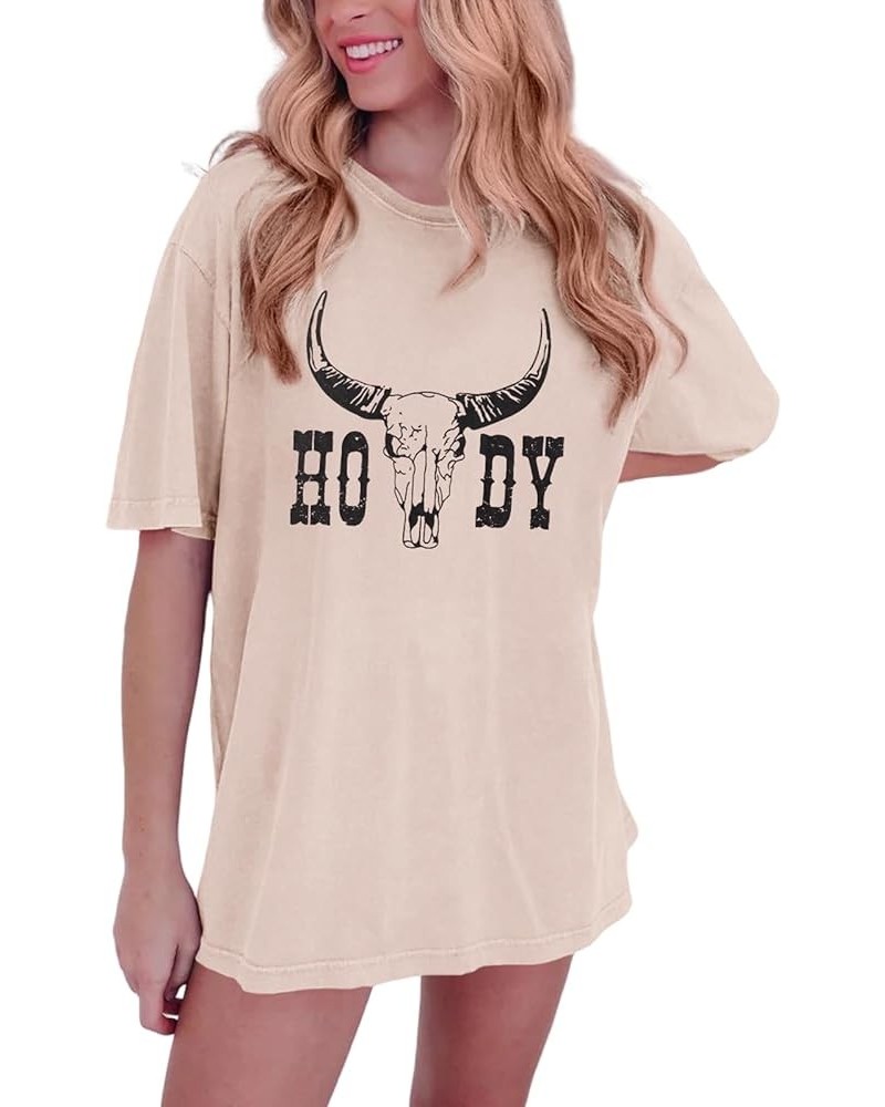 Howdy Country Oversized T Shirt Women Southern Boho Cow Skull Rodeo Shirts Western Cowgirl Tee Vintage Cowboy Tops Apricot $1...