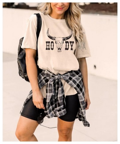 Howdy Country Oversized T Shirt Women Southern Boho Cow Skull Rodeo Shirts Western Cowgirl Tee Vintage Cowboy Tops Apricot $1...