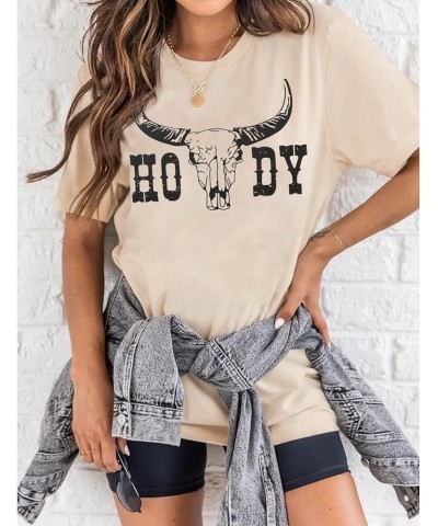 Howdy Country Oversized T Shirt Women Southern Boho Cow Skull Rodeo Shirts Western Cowgirl Tee Vintage Cowboy Tops Apricot $1...