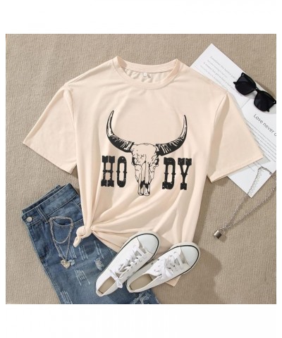 Howdy Country Oversized T Shirt Women Southern Boho Cow Skull Rodeo Shirts Western Cowgirl Tee Vintage Cowboy Tops Apricot $1...