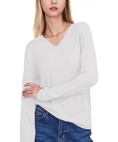 Women's Long Sleeve Sweater, 100% Wool Soft Pullover Sweater, Casual Knit Shirts Tops for Women V-neck White $24.74 Sweaters