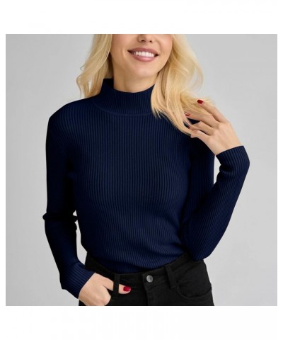 Women's 2023 Fall Long Sleeve Turtleneck Ribbed Knit Sweater Slim Fit Pullover Jumper Basic Casual Tee Tops G-royal Blue $7.3...