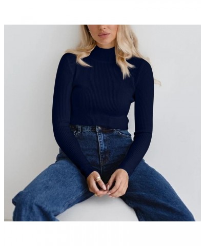 Women's 2023 Fall Long Sleeve Turtleneck Ribbed Knit Sweater Slim Fit Pullover Jumper Basic Casual Tee Tops G-royal Blue $7.3...