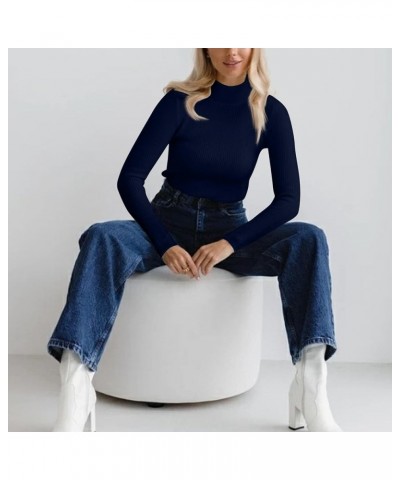 Women's 2023 Fall Long Sleeve Turtleneck Ribbed Knit Sweater Slim Fit Pullover Jumper Basic Casual Tee Tops G-royal Blue $7.3...