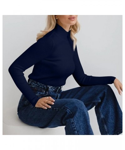 Women's 2023 Fall Long Sleeve Turtleneck Ribbed Knit Sweater Slim Fit Pullover Jumper Basic Casual Tee Tops G-royal Blue $7.3...