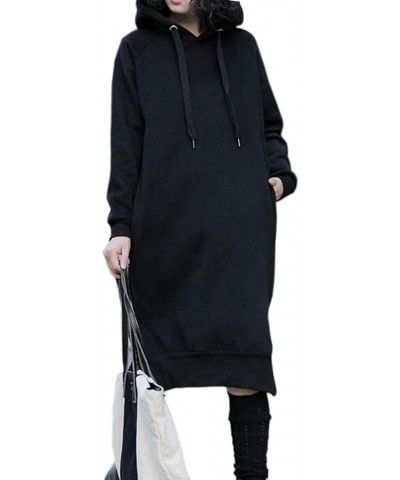 Women's Thickening Long Fleece Sweatshirt String Hoodie Dress Pullover Plus Size Black $28.90 Hoodies & Sweatshirts