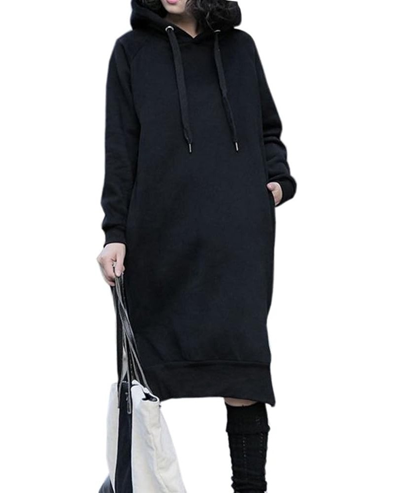 Women's Thickening Long Fleece Sweatshirt String Hoodie Dress Pullover Plus Size Black $28.90 Hoodies & Sweatshirts