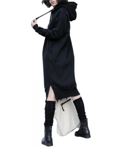 Women's Thickening Long Fleece Sweatshirt String Hoodie Dress Pullover Plus Size Black $28.90 Hoodies & Sweatshirts