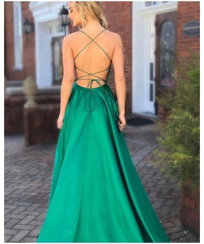 Women's Halter Prom Dresses Long Side Spilt Backless Satin Formal Evening Gowns with Pockets Light Champagne $25.30 Dresses