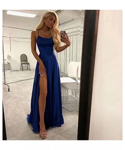 Women's Halter Prom Dresses Long Side Spilt Backless Satin Formal Evening Gowns with Pockets Light Champagne $25.30 Dresses