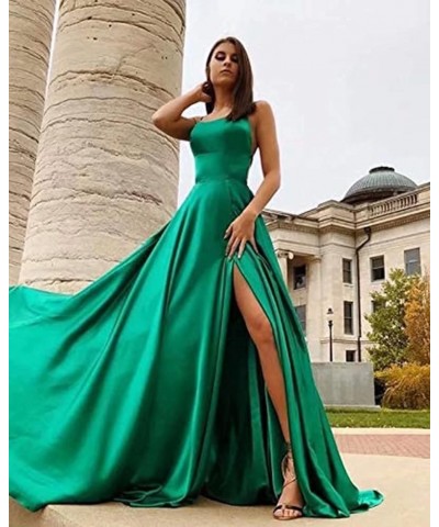 Women's Halter Prom Dresses Long Side Spilt Backless Satin Formal Evening Gowns with Pockets Light Champagne $25.30 Dresses