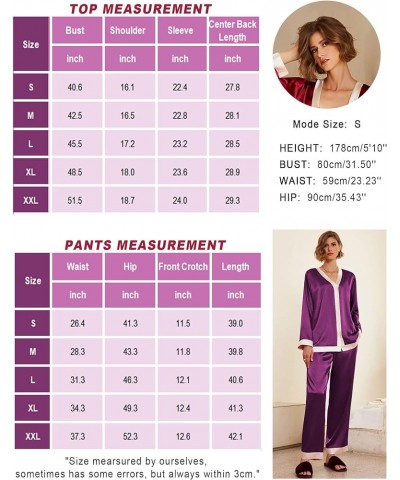 Satin Pajamas for Women Long Sleeve Pajamas Sets Soft Sleepwear Button Down Pj Set with Pockets,S-XXL Purple $11.12 Sleep & L...