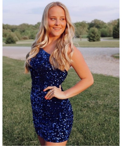 Women's One Shoulder Sequin Homecoming Dresses for Teens Short Tight Sparkly Prom Cocktail Dress Blue $21.42 Dresses