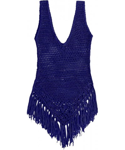 Women's Tassel Crochet Bikini Cover Up Swimsuit Bathing Suit Beach Dress Royal Blue $8.31 Swimsuits