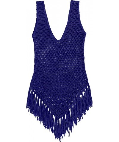 Women's Tassel Crochet Bikini Cover Up Swimsuit Bathing Suit Beach Dress Royal Blue $8.31 Swimsuits