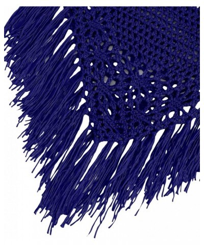 Women's Tassel Crochet Bikini Cover Up Swimsuit Bathing Suit Beach Dress Royal Blue $8.31 Swimsuits