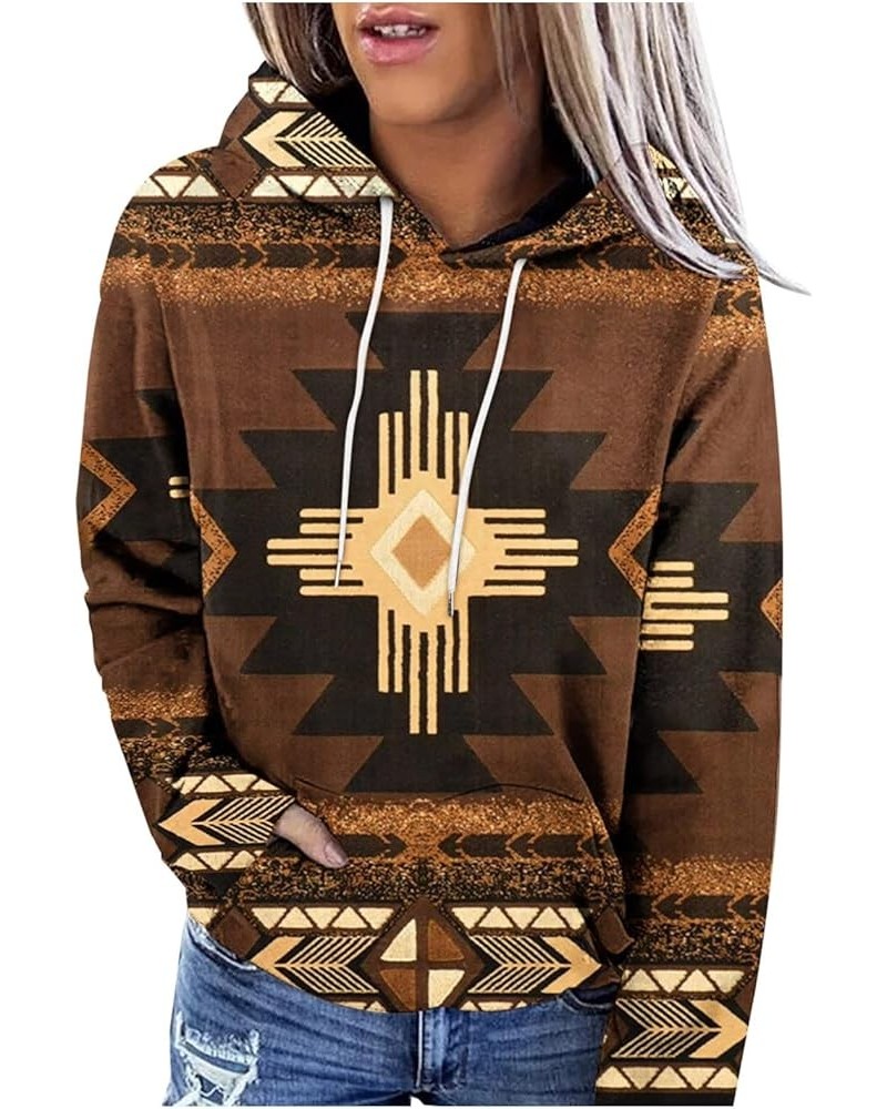 Womens Aztec Hoodie Western Ethnic Style Geometric Pullover Sweatshirts Casual Long Sleeve Drawstring Shirts Tops 03/Brown $8...