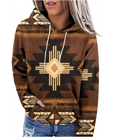 Womens Aztec Hoodie Western Ethnic Style Geometric Pullover Sweatshirts Casual Long Sleeve Drawstring Shirts Tops 03/Brown $8...