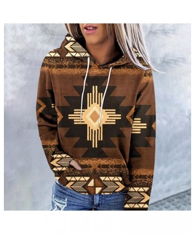 Womens Aztec Hoodie Western Ethnic Style Geometric Pullover Sweatshirts Casual Long Sleeve Drawstring Shirts Tops 03/Brown $8...