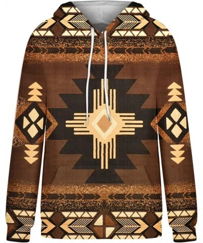 Womens Aztec Hoodie Western Ethnic Style Geometric Pullover Sweatshirts Casual Long Sleeve Drawstring Shirts Tops 03/Brown $8...