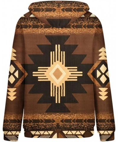 Womens Aztec Hoodie Western Ethnic Style Geometric Pullover Sweatshirts Casual Long Sleeve Drawstring Shirts Tops 03/Brown $8...