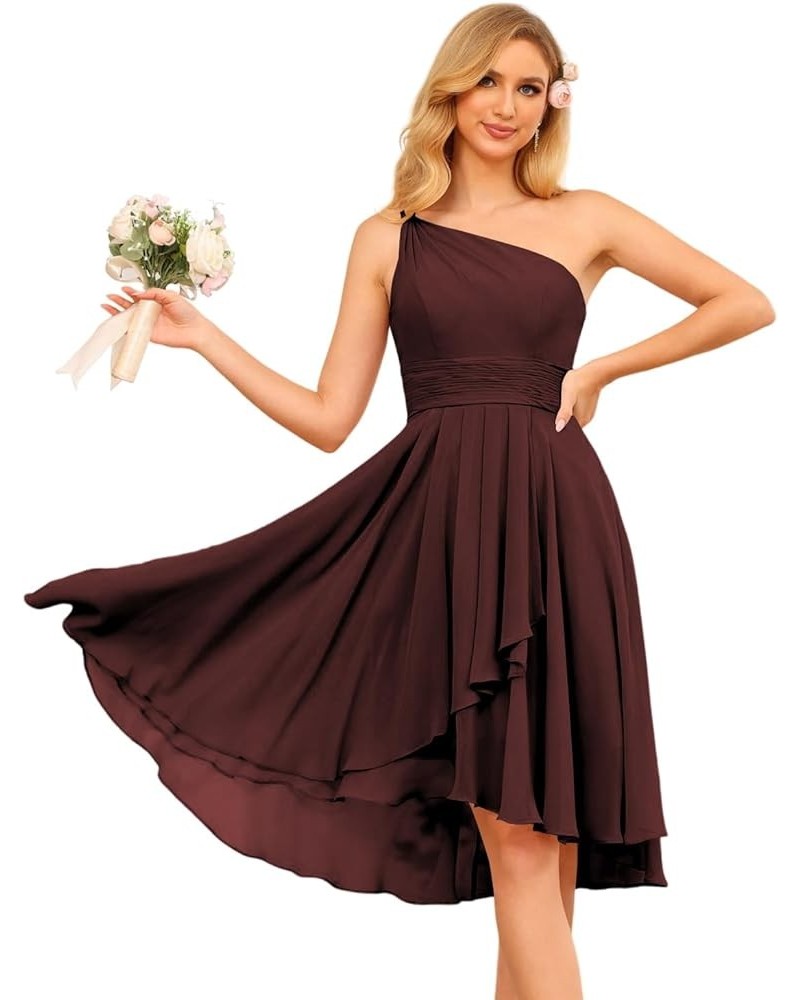 One Shoulder Short Bridesmaid Dresses with Pockets 2024 Ruffles Chiffon Pleats Formal Party Dress Burgundy $27.00 Dresses