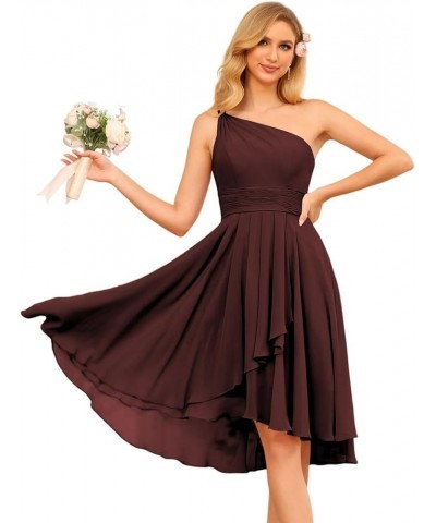 One Shoulder Short Bridesmaid Dresses with Pockets 2024 Ruffles Chiffon Pleats Formal Party Dress Burgundy $27.00 Dresses