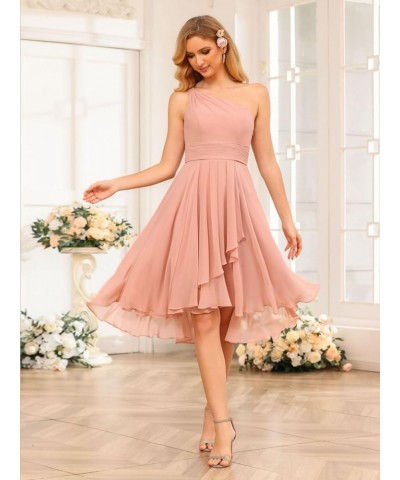 One Shoulder Short Bridesmaid Dresses with Pockets 2024 Ruffles Chiffon Pleats Formal Party Dress Burgundy $27.00 Dresses