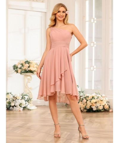 One Shoulder Short Bridesmaid Dresses with Pockets 2024 Ruffles Chiffon Pleats Formal Party Dress Burgundy $27.00 Dresses