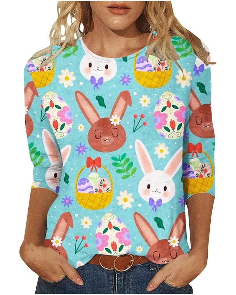 Happy Easter Shirt for Women 3/4 Sleeve Round Neck T Shirts Cute Graphic Tees Loose Holiday Tops 2024 Summer Top 4✌brown $6.5...