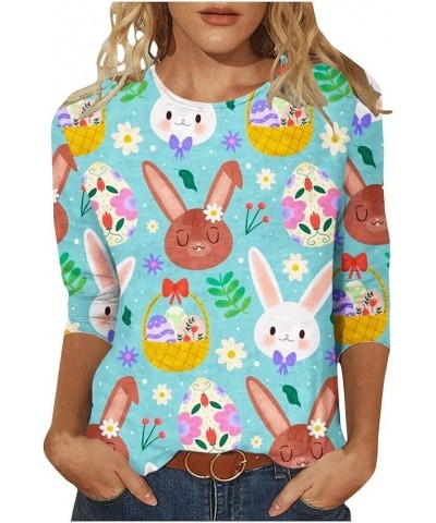 Happy Easter Shirt for Women 3/4 Sleeve Round Neck T Shirts Cute Graphic Tees Loose Holiday Tops 2024 Summer Top 4✌brown $6.5...