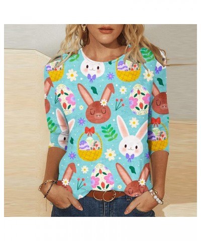 Happy Easter Shirt for Women 3/4 Sleeve Round Neck T Shirts Cute Graphic Tees Loose Holiday Tops 2024 Summer Top 4✌brown $6.5...