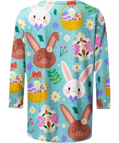 Happy Easter Shirt for Women 3/4 Sleeve Round Neck T Shirts Cute Graphic Tees Loose Holiday Tops 2024 Summer Top 4✌brown $6.5...