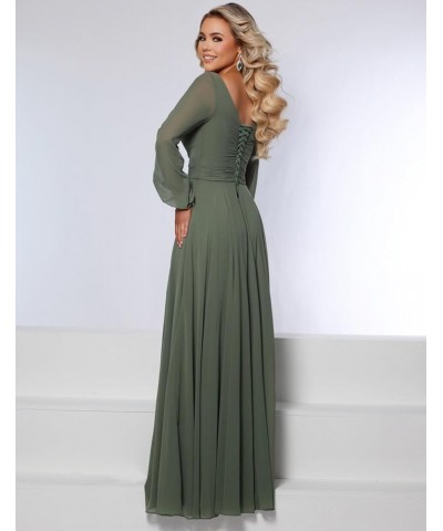 Long Sleeve Bridesmaid Dresses with Slit for Women Ruched A Line Chiffon Formal Evening Dress Plum $33.79 Dresses