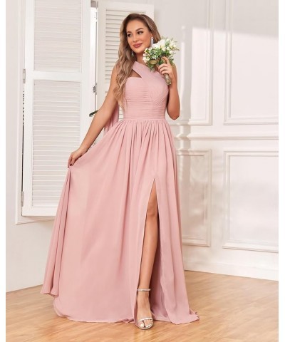 One Shoulder Bridesmaid Dresses for Women 2024 Long Pleated Chiffon Formal Evening Dresses with Slit Dusty Rose $22.55 Dresses