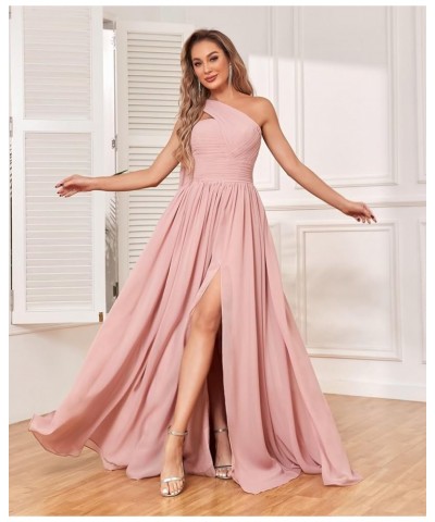 One Shoulder Bridesmaid Dresses for Women 2024 Long Pleated Chiffon Formal Evening Dresses with Slit Dusty Rose $22.55 Dresses