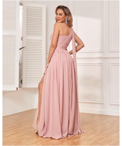 One Shoulder Bridesmaid Dresses for Women 2024 Long Pleated Chiffon Formal Evening Dresses with Slit Dusty Rose $22.55 Dresses