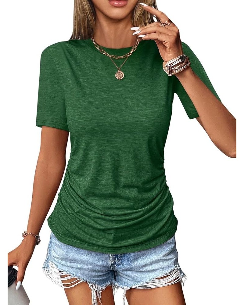 Womens Ruched Tops Short Sleeve Crewneck T Shirts Dressy Casual Spring Summer Tops for Women 2024 Green $13.99 T-Shirts