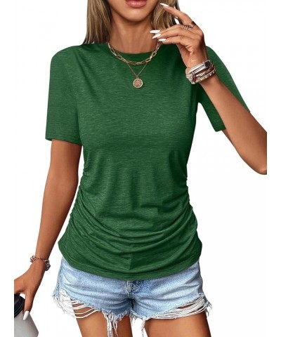 Womens Ruched Tops Short Sleeve Crewneck T Shirts Dressy Casual Spring Summer Tops for Women 2024 Green $13.99 T-Shirts