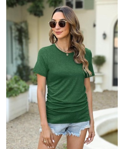 Womens Ruched Tops Short Sleeve Crewneck T Shirts Dressy Casual Spring Summer Tops for Women 2024 Green $13.99 T-Shirts