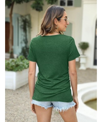 Womens Ruched Tops Short Sleeve Crewneck T Shirts Dressy Casual Spring Summer Tops for Women 2024 Green $13.99 T-Shirts