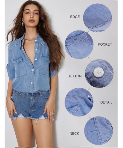 Denim Shirts for Women Button Down Tops Casual Blouses Long Short Sleeve Loose Fit Shacket Shirt Tops Light Blue $19.54 Blouses