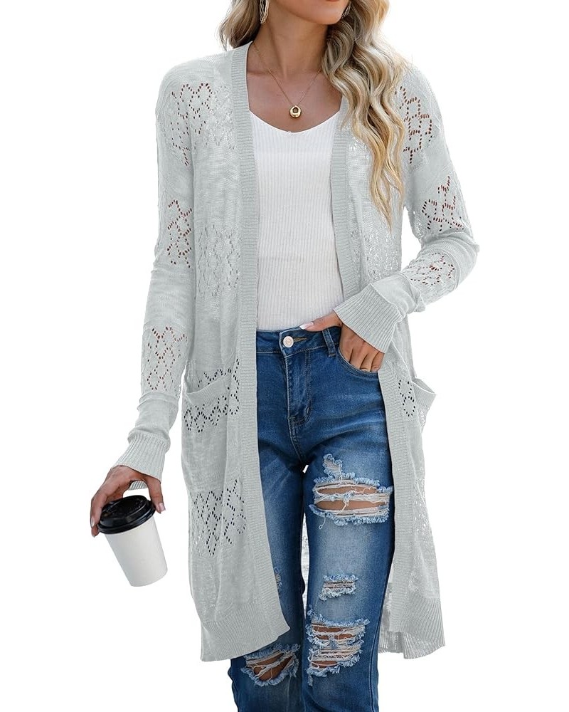 Womens Lightweight Longer Length Cardigan Long Sleeve Casual Crochet Open-Front Sweater with Pockets Long-silver Gray $19.79 ...