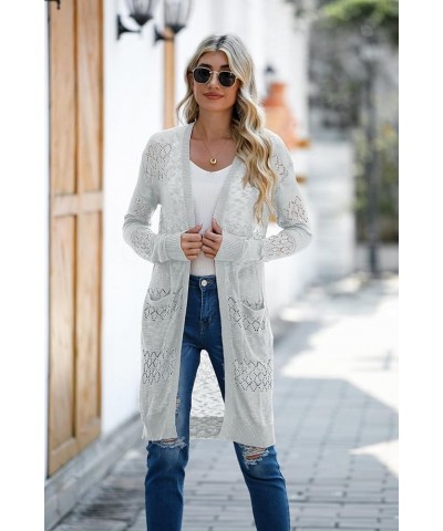 Womens Lightweight Longer Length Cardigan Long Sleeve Casual Crochet Open-Front Sweater with Pockets Long-silver Gray $19.79 ...