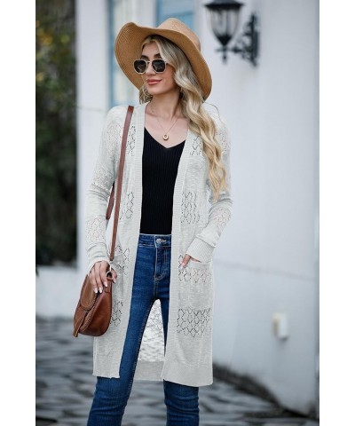 Womens Lightweight Longer Length Cardigan Long Sleeve Casual Crochet Open-Front Sweater with Pockets Long-silver Gray $19.79 ...