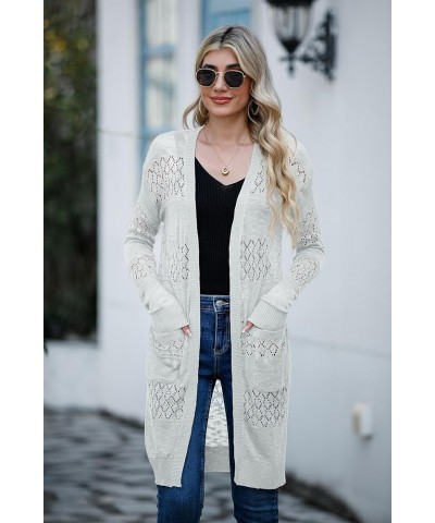 Womens Lightweight Longer Length Cardigan Long Sleeve Casual Crochet Open-Front Sweater with Pockets Long-silver Gray $19.79 ...